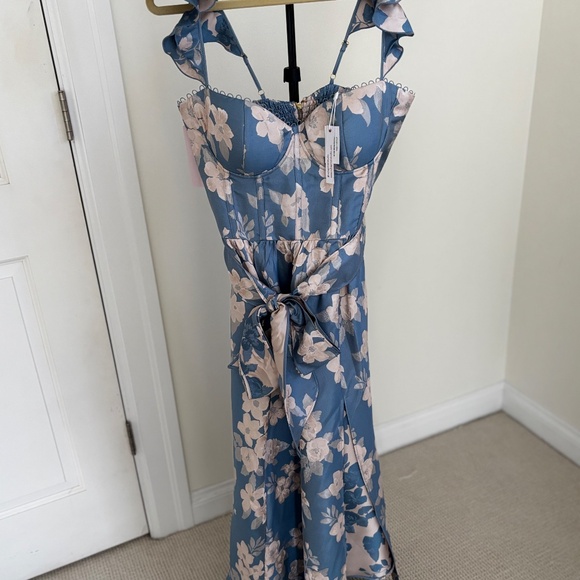 NWT V. Chapman Vera Ruffle-Strap Corset Side Slit Midi Dress - Picture 2 of 4